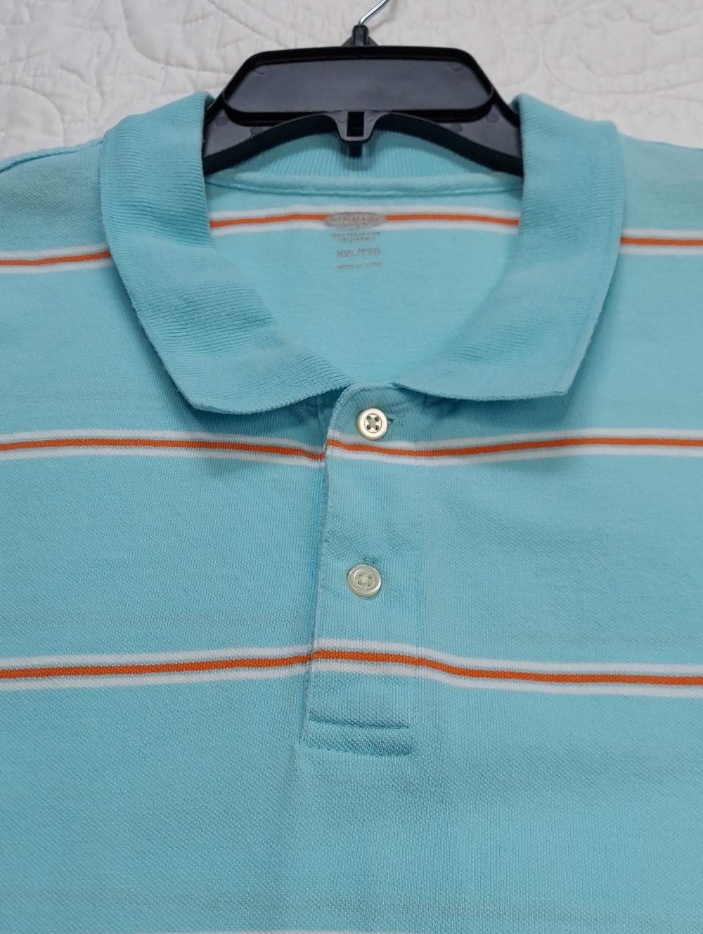Old Navy Men's Light Blue Stripe Polo Shirt, Casual Short Sleeve, Size XXL ▪︎